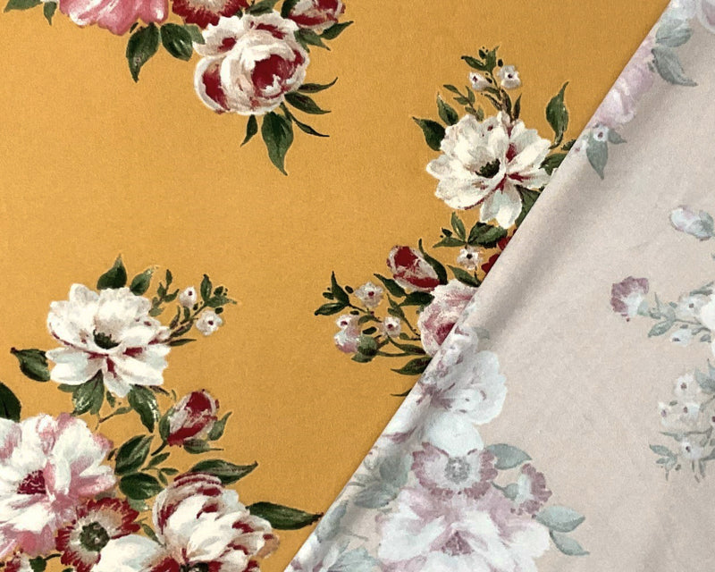 Yellow-Multi Poly Spandex Stretch Floral Print DB Jersey Knit Fabric