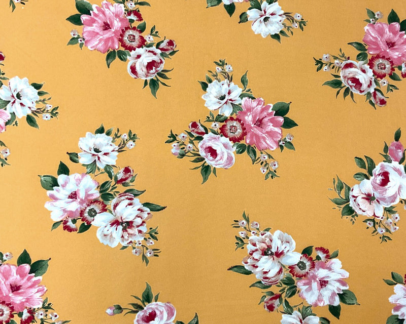 Yellow-Multi Poly Spandex Stretch Floral Print DB Jersey Knit Fabric