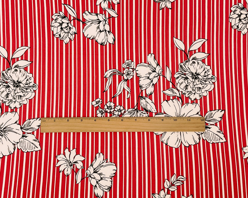 Red-Multi Poly Spandex Stretch Floral Stripe Print DB Jersey Knit Fabric