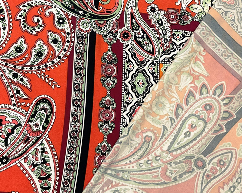Orange-Multi Poly Spandex Stretch Paisley Print Double Brush Jersey Knit Fabric