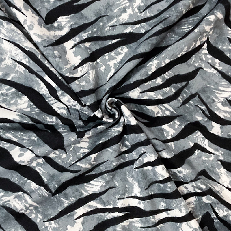 Gray-Multi Poly Stretch Tiger Print DB Jersey Knit Fabric