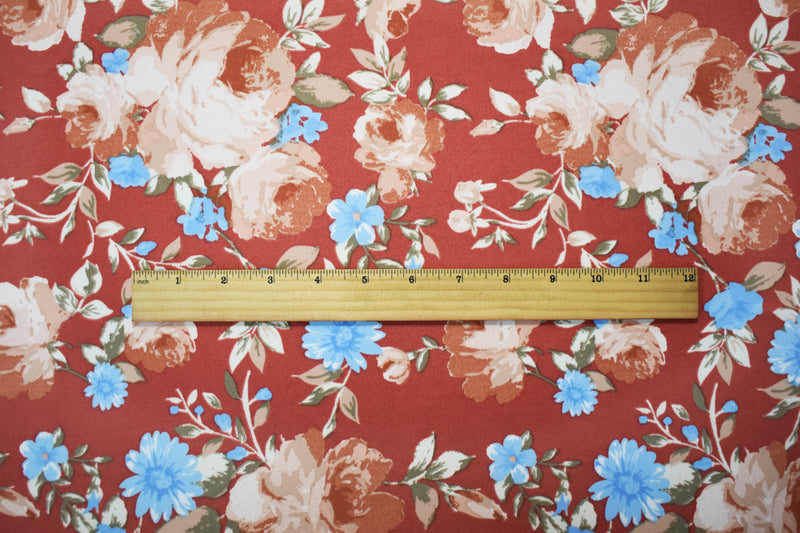 Red-Multi Poly Stretch Floral Print DB Jersey Knit Fabric
