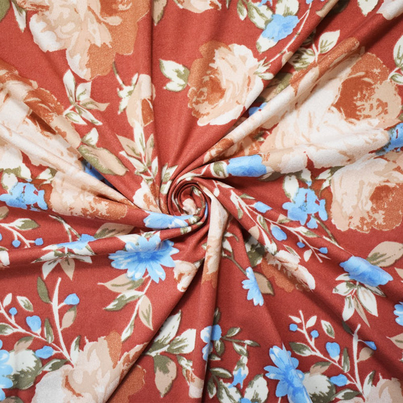 Red-Multi Poly Stretch Floral Print DB Jersey Knit Fabric