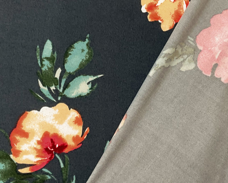 Dark Gray-Multi Poly Stretch Floral Print DB Jersey Knit Fabric