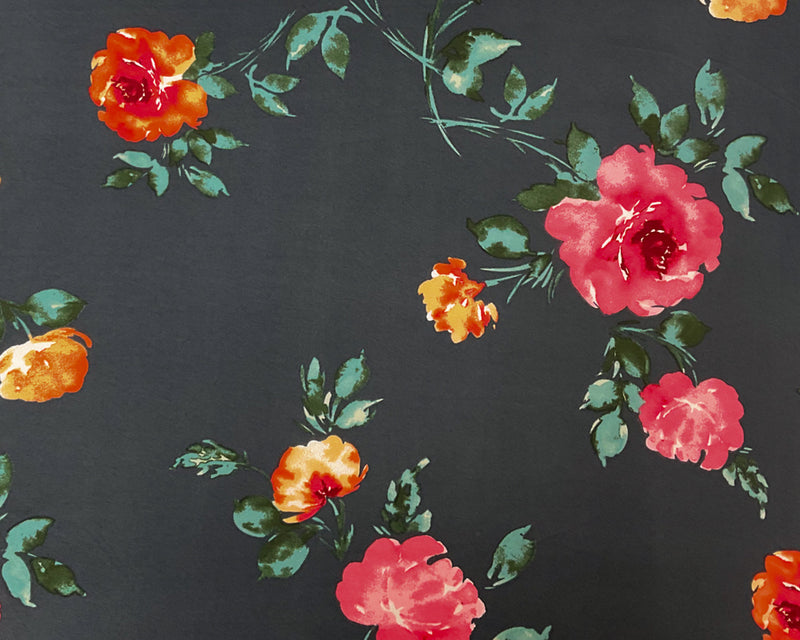 Dark Gray-Multi Poly Stretch Floral Print DB Jersey Knit Fabric