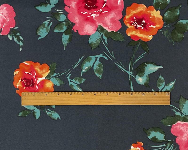 Dark Gray-Multi Poly Stretch Floral Print DB Jersey Knit Fabric