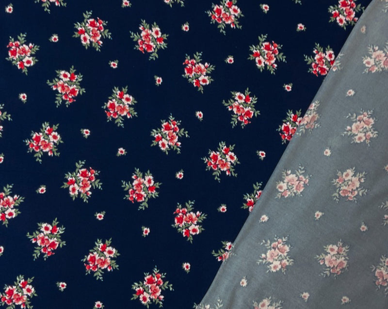 Navy Blue-Multi Poly Stretch Spandex Floral Print DB Jersey Knit Fabric