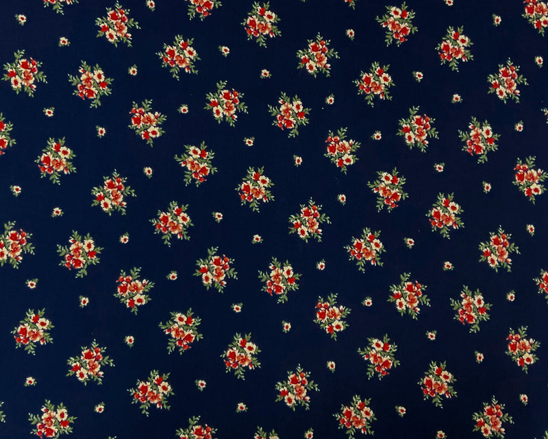 Navy Blue-Multi Poly Stretch Spandex Floral Print DB Jersey Knit Fabric