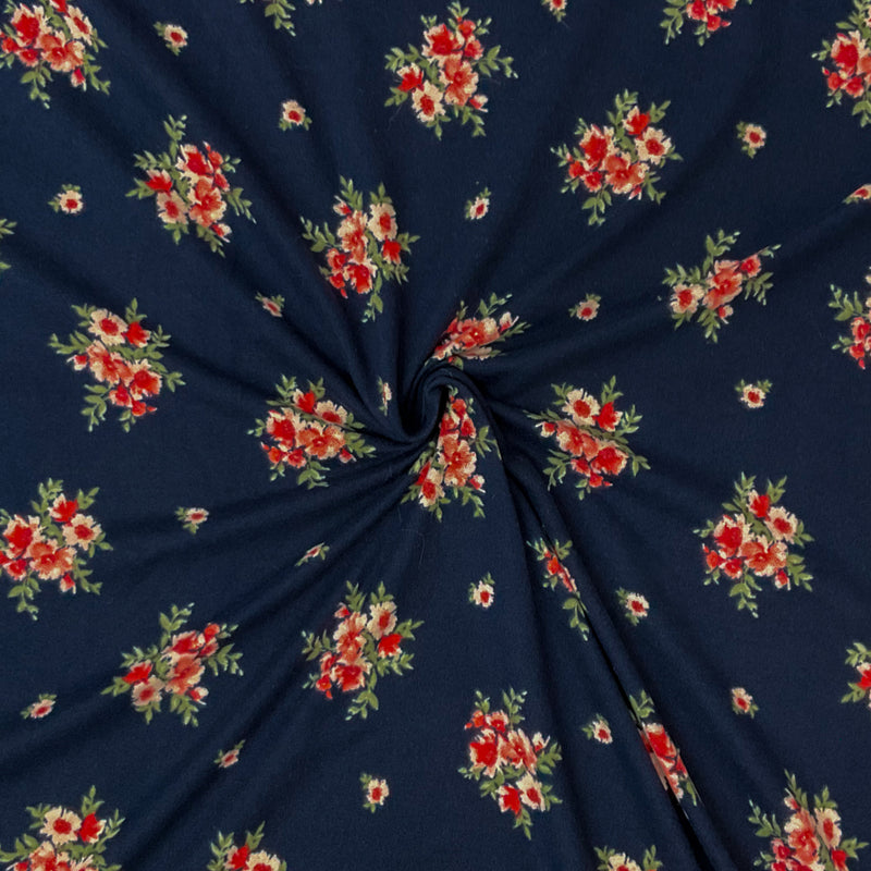 Navy Blue-Multi Poly Stretch Spandex Floral Print DB Jersey Knit Fabric
