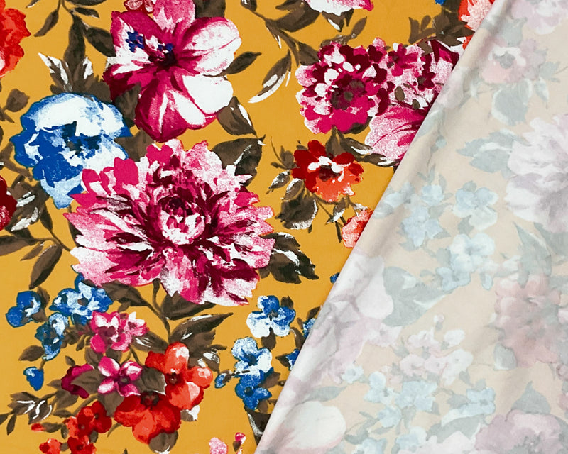 Yellow-Multi Poly Stretch Spandex Floral Print DB Jersey Knit Fabric