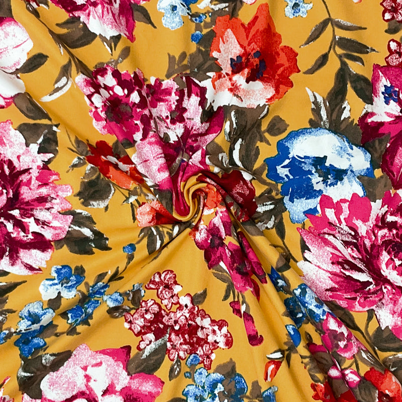 Yellow-Multi Poly Stretch Spandex Floral Print DB Jersey Knit Fabric
