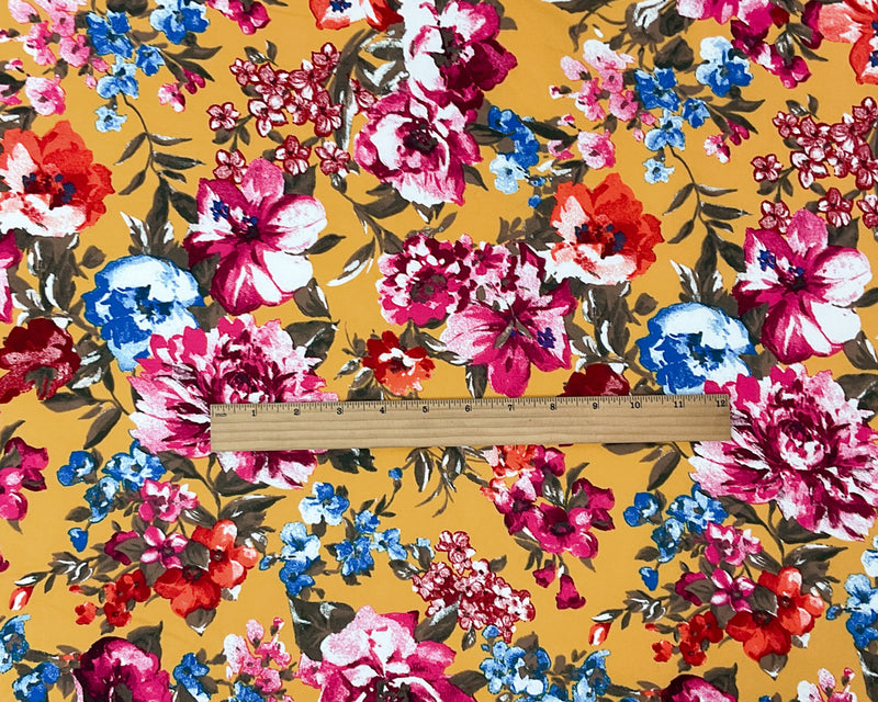 Yellow-Multi Poly Stretch Spandex Floral Print DB Jersey Knit Fabric