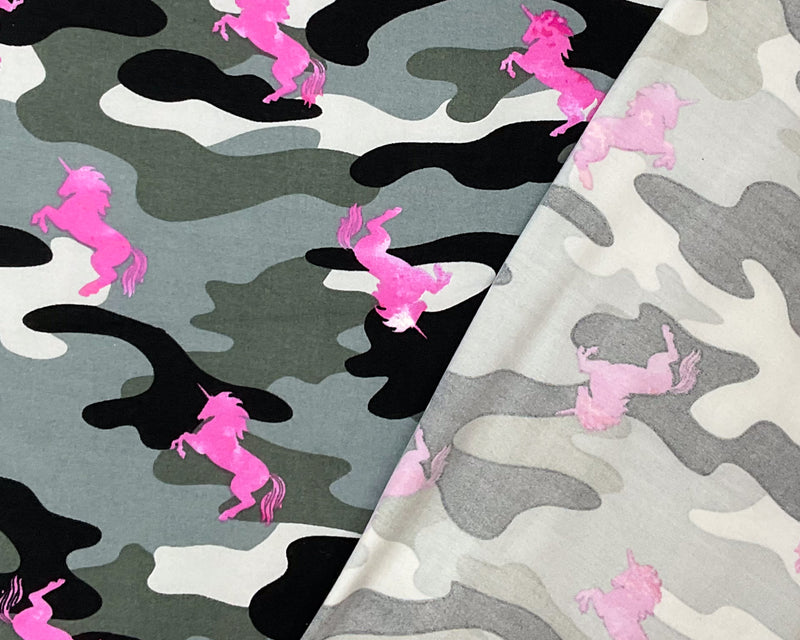 Gray-Multi Poly Stretch Spandex Camo Unicorn Print DB Jersey Knit Fabric
