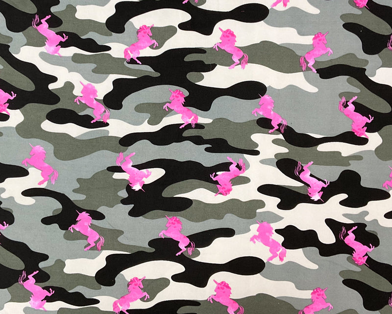Gray-Multi Poly Stretch Spandex Camo Unicorn Print DB Jersey Knit Fabric