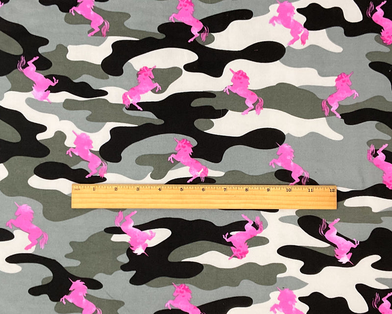 Gray-Multi Poly Stretch Spandex Camo Unicorn Print DB Jersey Knit Fabric