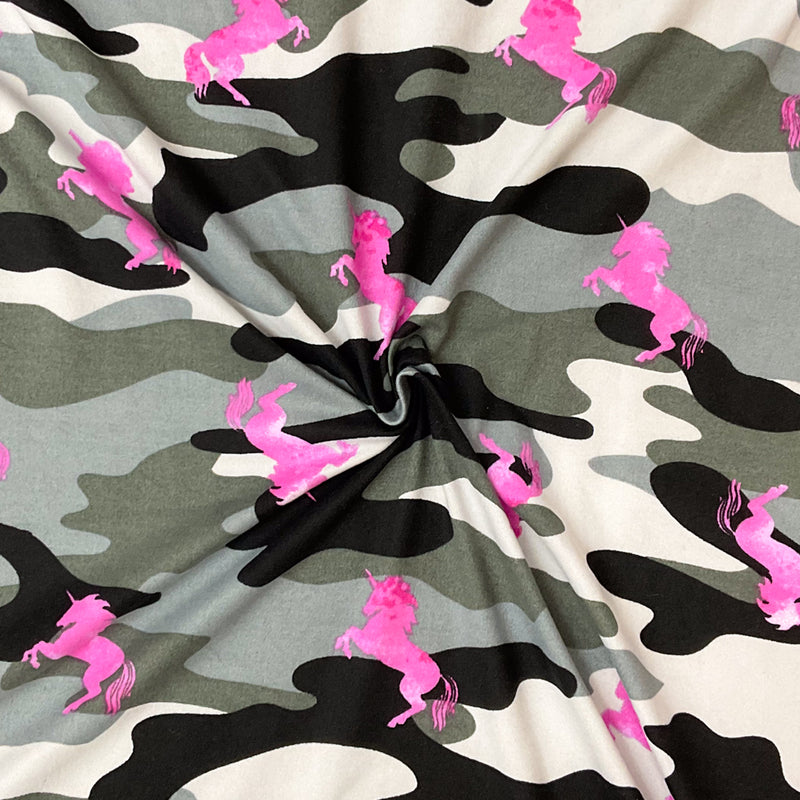 Gray-Multi Poly Stretch Spandex Camo Unicorn Print DB Jersey Knit Fabric