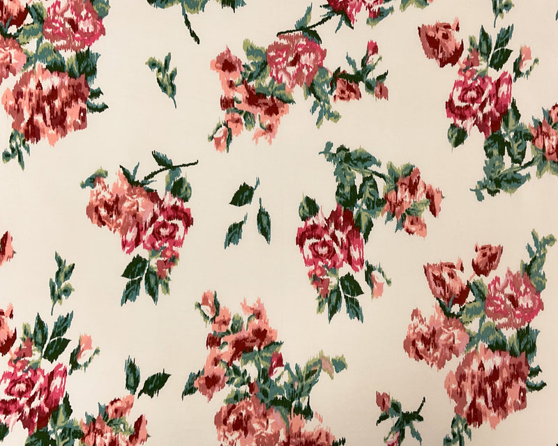 Ivory-Multi Poly Stretch Spandex Floral Print DB Jersey Knit Fabric