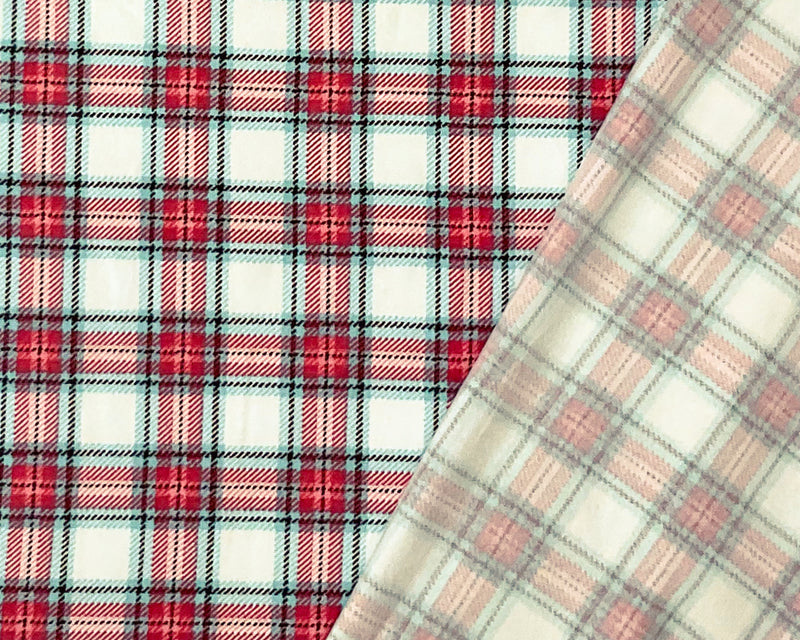 Red-Multi Poly Stretch Plaid-Check Print DB Jersey Knit Fabric