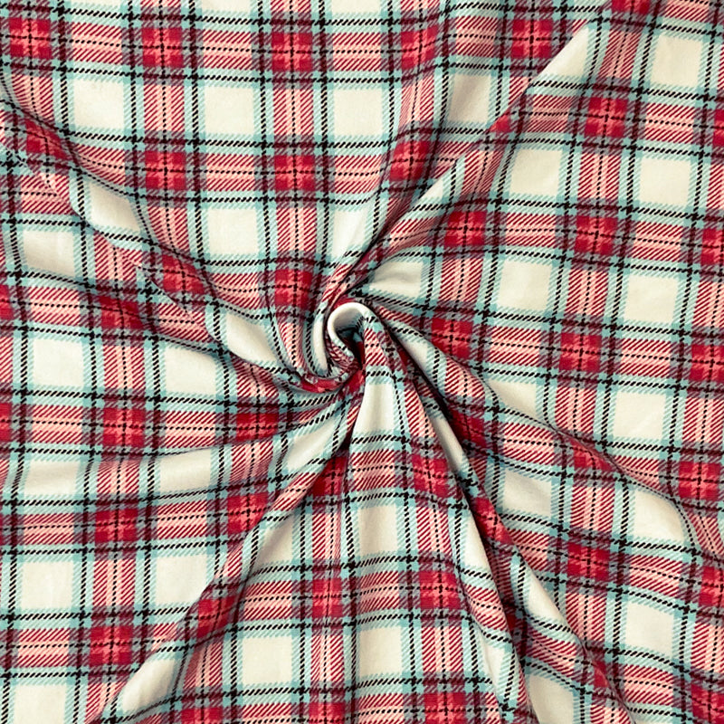 Red-Multi Poly Stretch Plaid-Check Print DB Jersey Knit Fabric