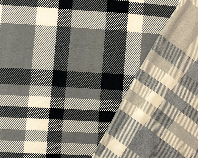 1 1/2 YD PC-Black-Off-White Poly Stretch Plaid Printed DB Jersey Knit Fabric