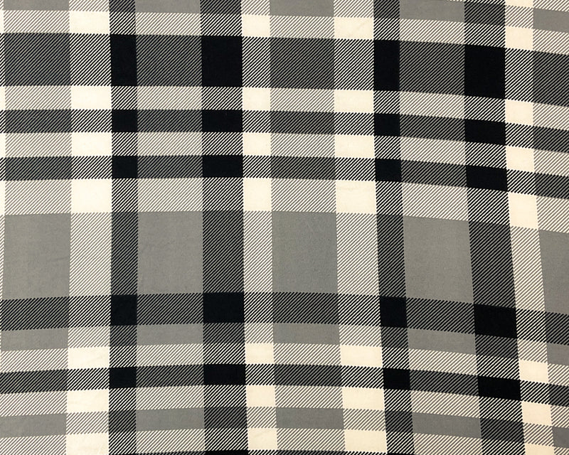 1 1/2 YD PC-Black-Off-White Poly Stretch Plaid Printed DB Jersey Knit Fabric