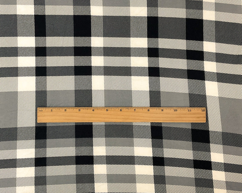 1 1/2 YD PC-Black-Off-White Poly Stretch Plaid Printed DB Jersey Knit Fabric