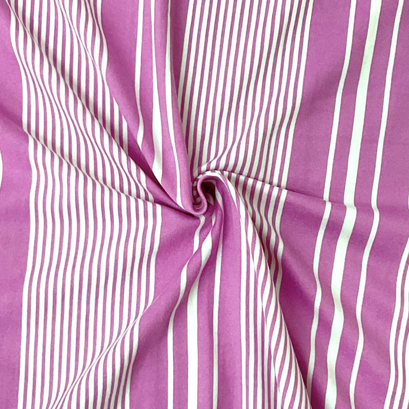 Lilac Purple Poly Stretch Vertical Stripe Print DB Jersey Knit Fabric