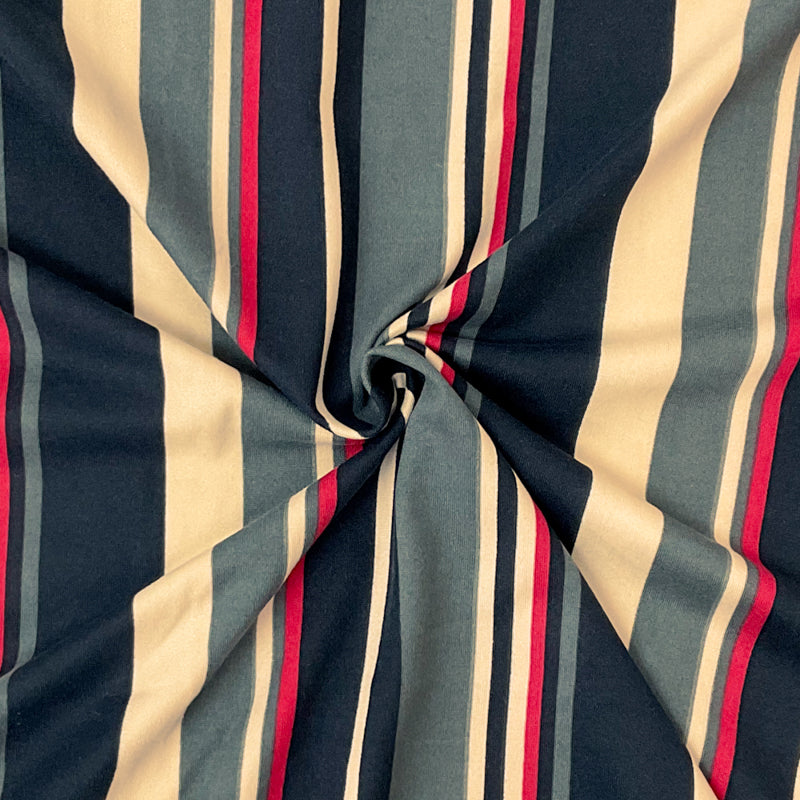 Black Poly Stretch Vertical Stripe Print DB Jersey Knit Fabric