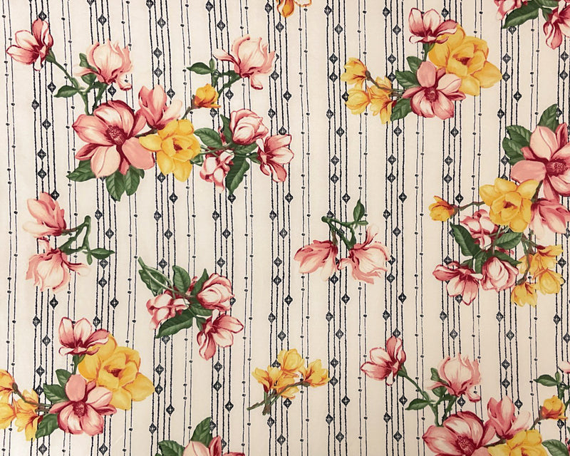 Off-White-Multi Poly Stretch Spandex Floral Print DB Jersey Knit Fabric