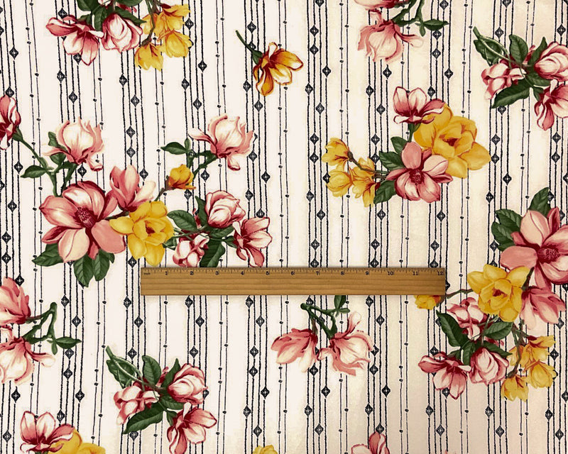Off-White-Multi Poly Stretch Spandex Floral Print DB Jersey Knit Fabric