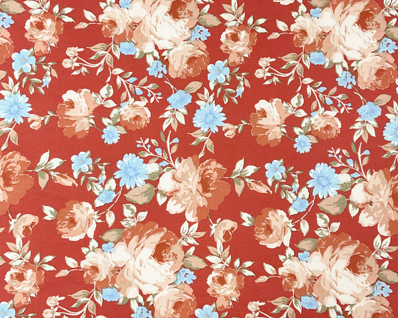 Red-Multi Poly Stretch Spandex Floral Print DB Jersey Knit Fabric