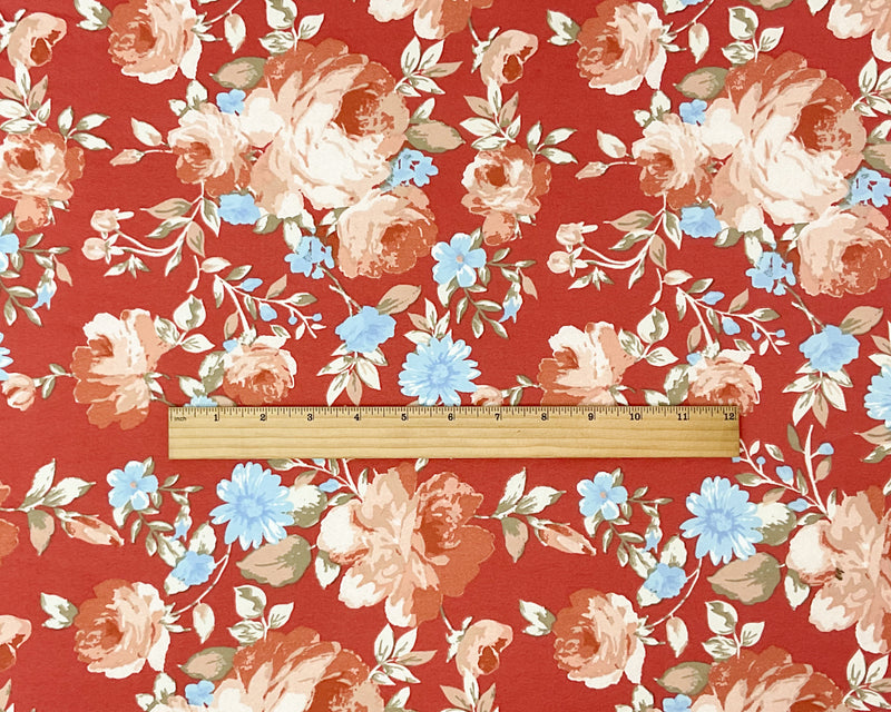 Red-Multi Poly Stretch Spandex Floral Print DB Jersey Knit Fabric