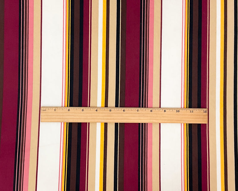 Deep Maroon-Multi Poly Stretch Spandex Vertical Stripe Print DB Jersey Knit Fabric