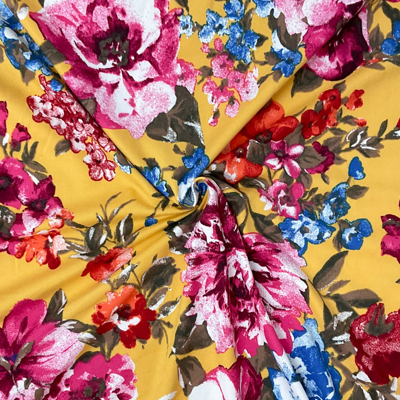 Yellow-Multi Poly Spandex Stretch Floral Print DB Jersey Knit Fabric