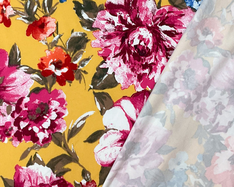 Yellow-Multi Poly Spandex Stretch Floral Print DB Jersey Knit Fabric