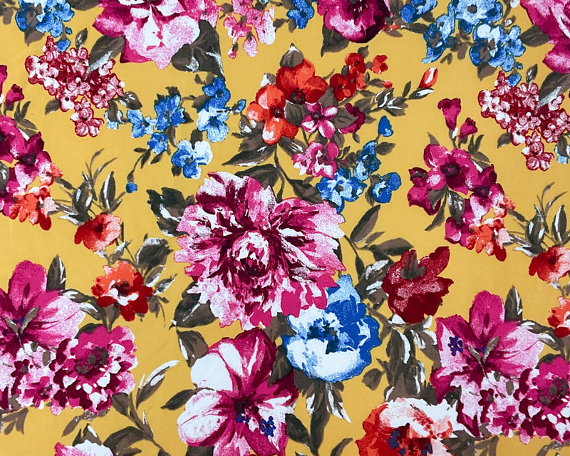 Yellow-Multi Poly Spandex Stretch Floral Print DB Jersey Knit Fabric