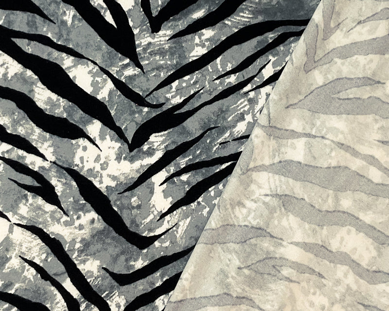 Gray-Multi Poly Spandex Stretch Tiger Print DB Jersey Knit Fabric