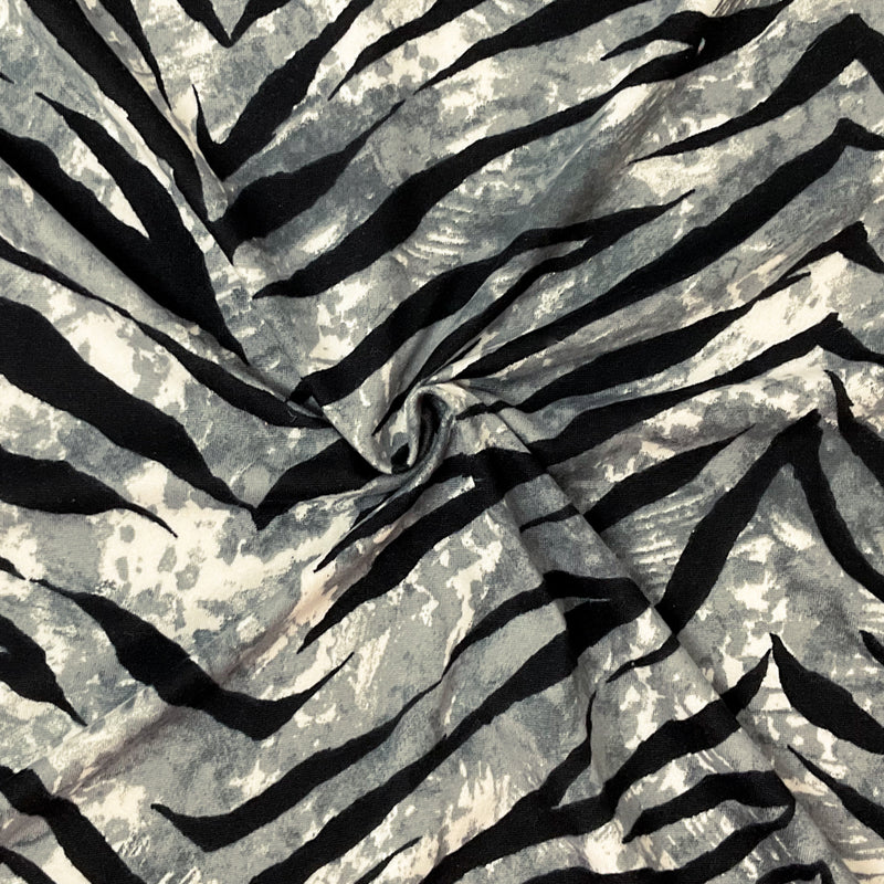 Gray-Multi Poly Spandex Stretch Tiger Print DB Jersey Knit Fabric