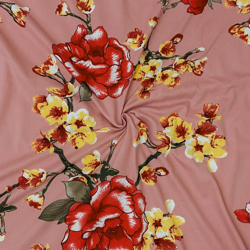 Pink-Multi Poly Stretch Spandex Floral Print DB Jersey Knit Fabric