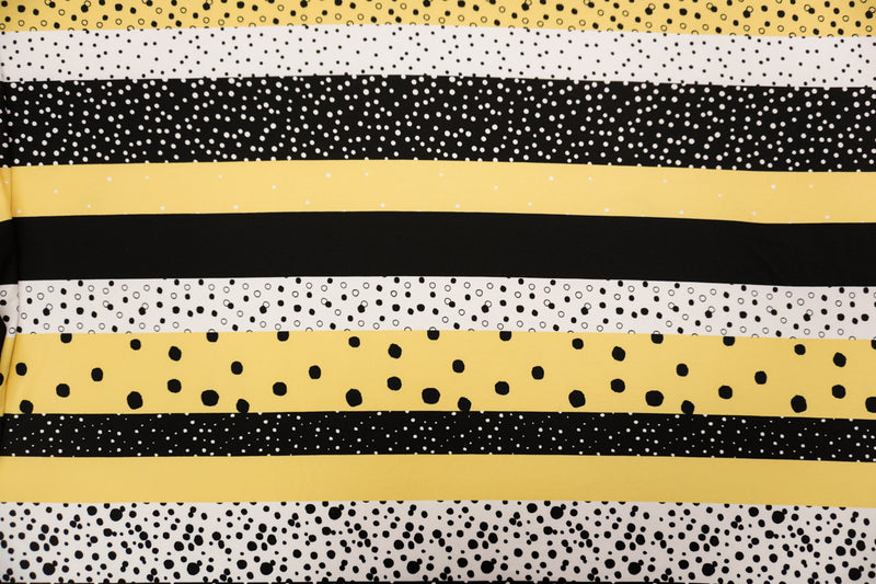 3 YD PC-Black-Yellow-White Poly Stretch Stripe and Dot Jersey Knit Fabric