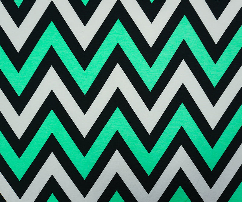 Green-BlacK Poly Chevron Printed ITY Jersey Knit Fabric