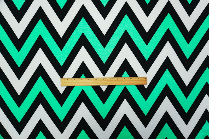 Green-BlacK Poly Chevron Printed ITY Jersey Knit Fabric