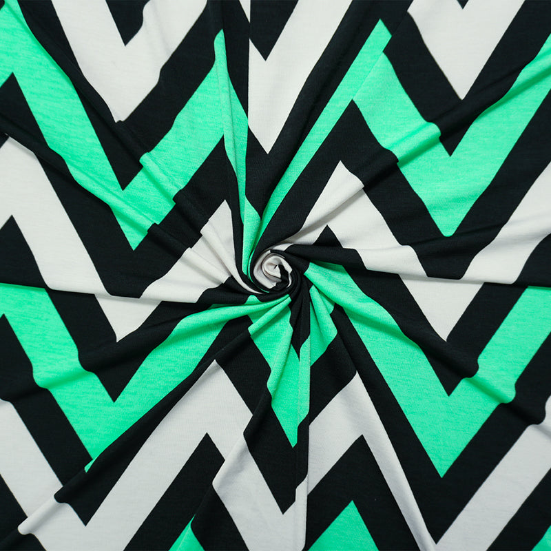 Green-BlacK Poly Chevron Printed ITY Jersey Knit Fabric