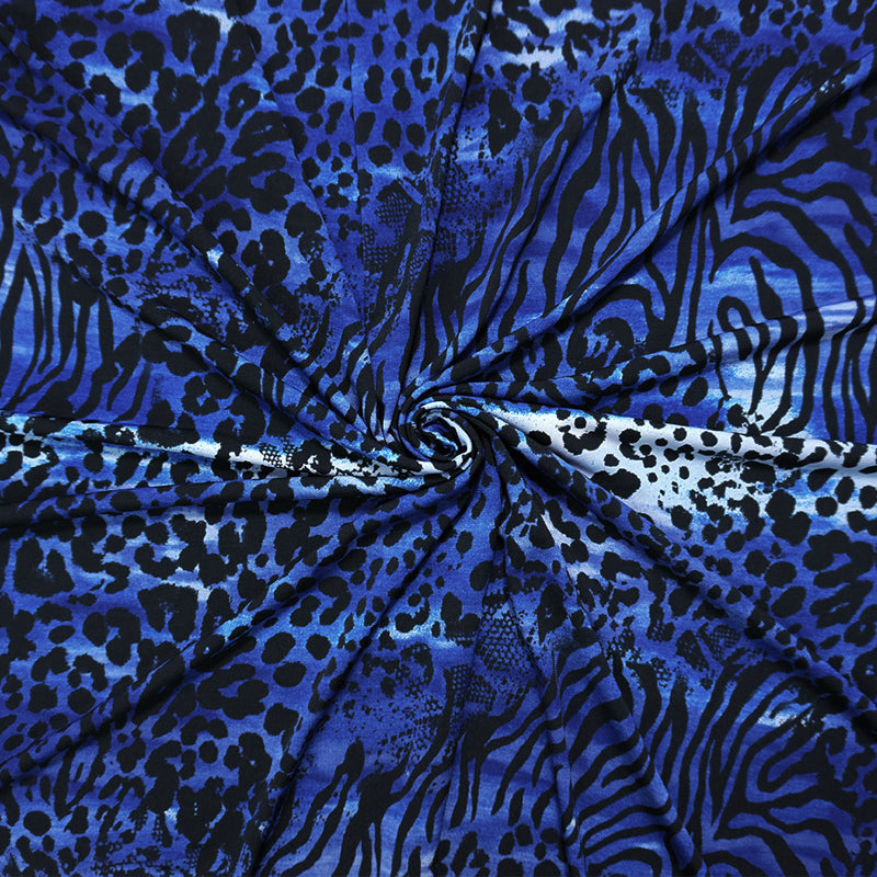 Blue-Black-White Stretch Animal Printed ITY Jersey Knit Fabric