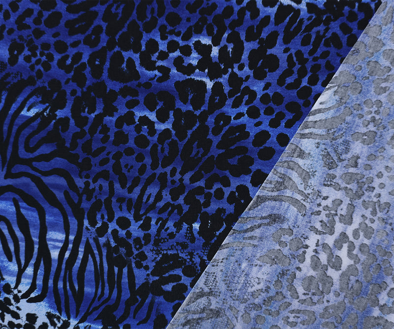 Blue-Black-White Stretch Animal Printed ITY Jersey Knit Fabric