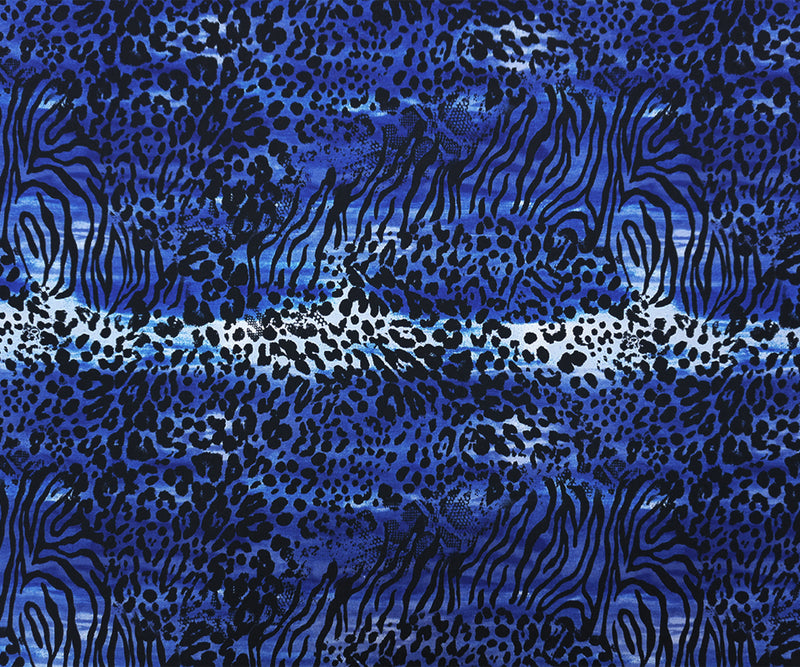 Blue-Black-White Stretch Animal Printed ITY Jersey Knit Fabric