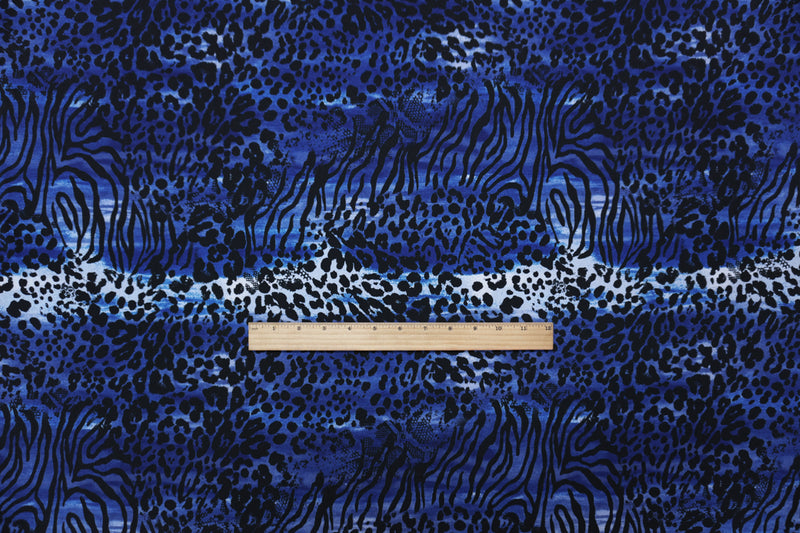 Blue-Black-White Stretch Animal Printed ITY Jersey Knit Fabric