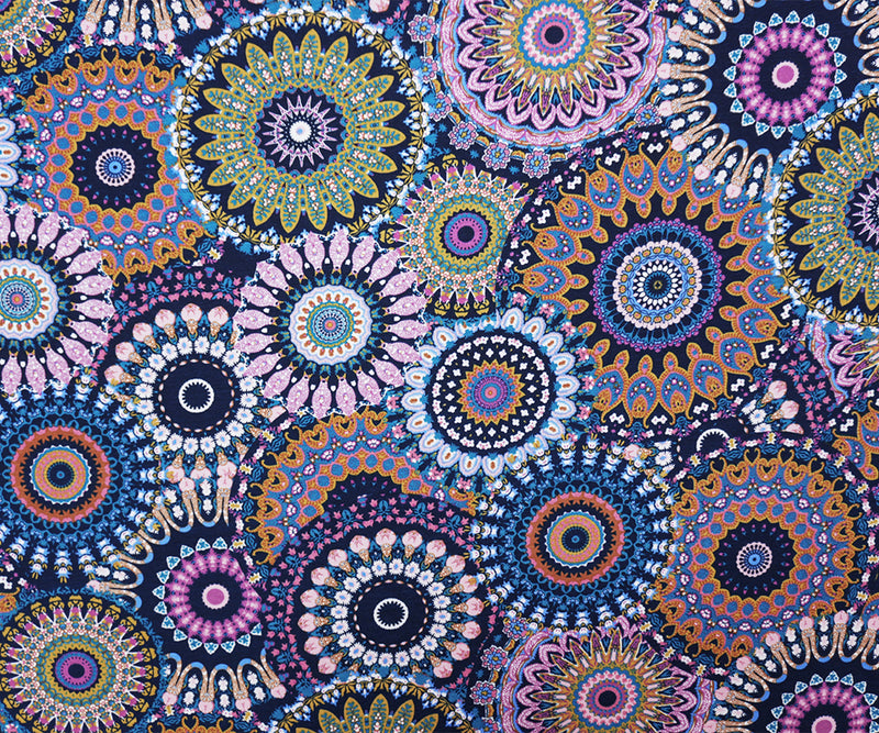 1 1/52 YD PC-Blue-Purple-Multi Poly Moroccan Printed ITY Jersey Knit Fabric