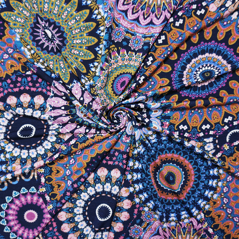 1 1/52 YD PC-Blue-Purple-Multi Poly Moroccan Printed ITY Jersey Knit Fabric