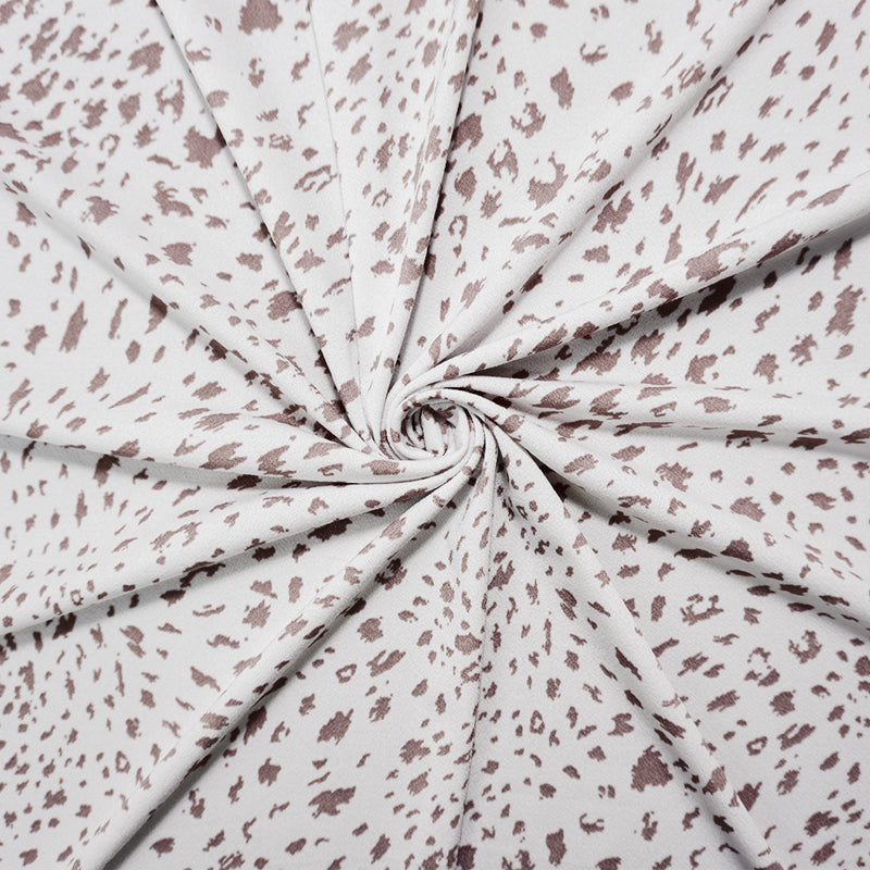White-Beige Poly Spandex Stretch Abstract Printed ITY Moss Crepe Jersey Knit Fabric